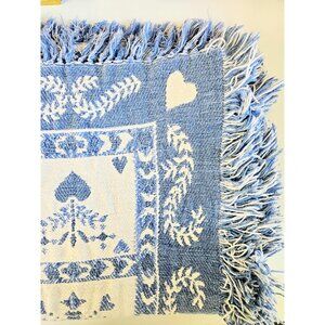 3/$150✨️ Vintage Cottage Core Jacquard Blanket – Floral & Heart Motif | 1990s